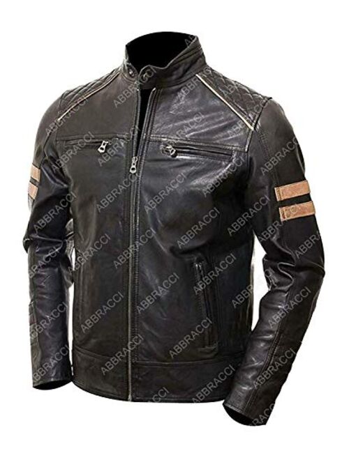 Shazmeen Cafe Racer Retro Mens Zip up Leather Jacket Men