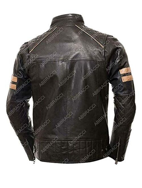 Shazmeen Cafe Racer Retro Mens Zip up Leather Jacket Men