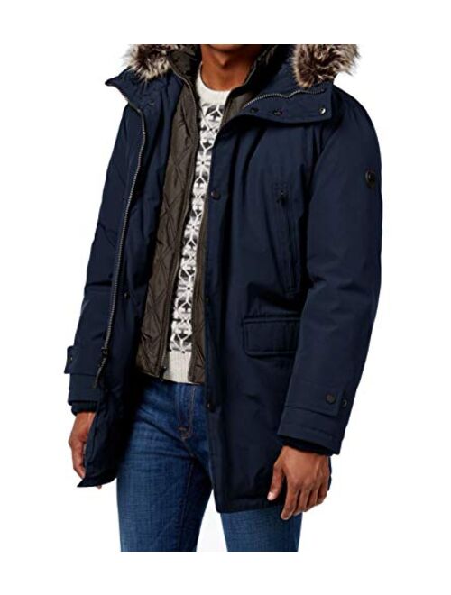 Michael Kors Men's Big and Tall Bib Snorkel Faux Fur Trim Hooded Coat