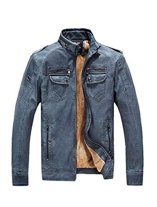 Mens Faux Leather Jacket Notched Lapel PU Jacket Men Two Button Blazer Jackets