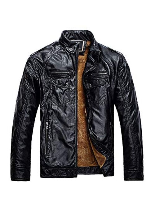 Mens Faux Leather Jacket Notched Lapel PU Jacket Men Two Button Blazer Jackets