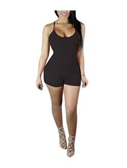 Romastory Women's Sexy Backless Jumpsuits One-Piece Bandage Romper Shorts