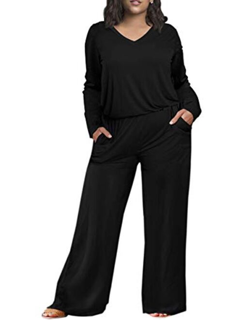 Yskkt Womens Plus Size Rompers Summer Short Sleeve V Neck Casual Loose Jumpsuits Playsuit Pockets