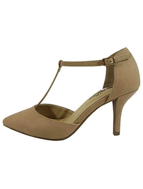 City Classified Comfort Women's Pinty Toe T-Strap Mid Heel Pump