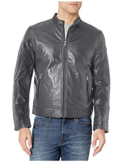 London by London Fog Men's Lamb Touch Perforated Zip Front Cropped Jacket