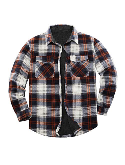 ZENTHACE Men's Warm Sherpa Lined Fleece Plaid Flannel Shirt Jacket(All Sherpa Fleece Lined)