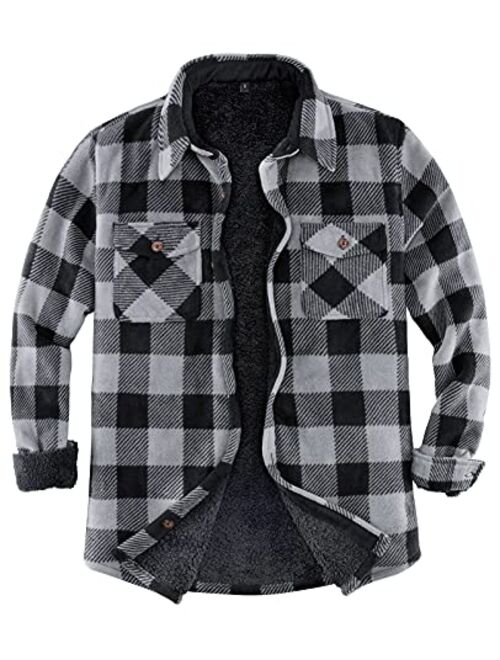 ZENTHACE Men's Warm Sherpa Lined Fleece Plaid Flannel Shirt Jacket(All Sherpa Fleece Lined)