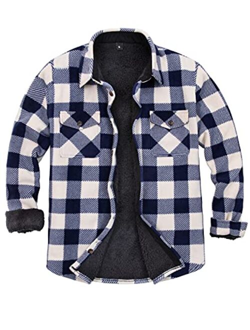 ZENTHACE Men's Warm Sherpa Lined Fleece Plaid Flannel Shirt Jacket(All Sherpa Fleece Lined)