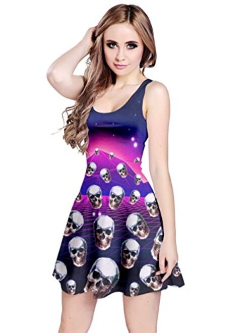 CowCow Womens Sugar Skull Flowers Floral Skeleton Mexican Day of Dead Roses Sleeveless Skater Dress