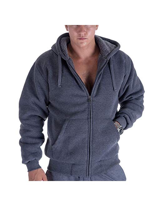 Men's Sherpa Lined Zip Up Hoodie Thick Warm Winter Outdoor Jacket Hooded Sweatshirt