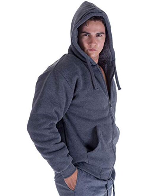 Men's Sherpa Lined Zip Up Hoodie Thick Warm Winter Outdoor Jacket Hooded Sweatshirt