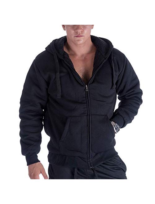 Men's Sherpa Lined Zip Up Hoodie Thick Warm Winter Outdoor Jacket Hooded Sweatshirt