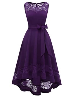 Gardenwed Women's Vintage Floral Lace Cocktail Formal Swing Dress Hi-Lo Bridesmaid Dresses Homecoming Dress for Party