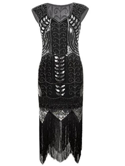 VIJIV Long Prom 1920's Vintage Gatsby Bead Sequin Art Nouveau Deco Flapper Dress