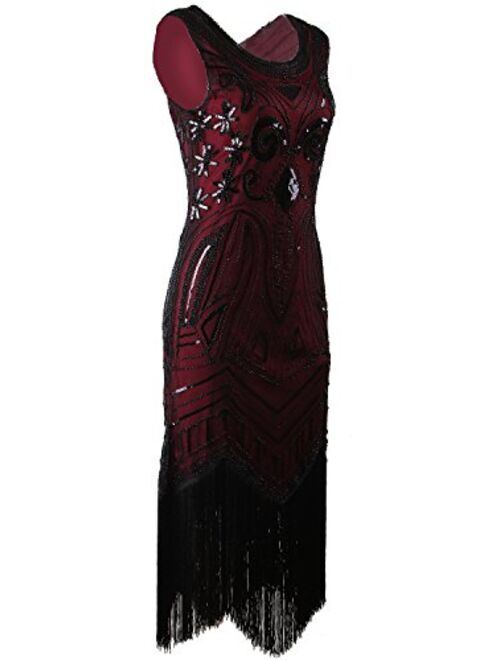 VIJIV Long Prom 1920's Vintage Gatsby Bead Sequin Art Nouveau Deco Flapper Dress