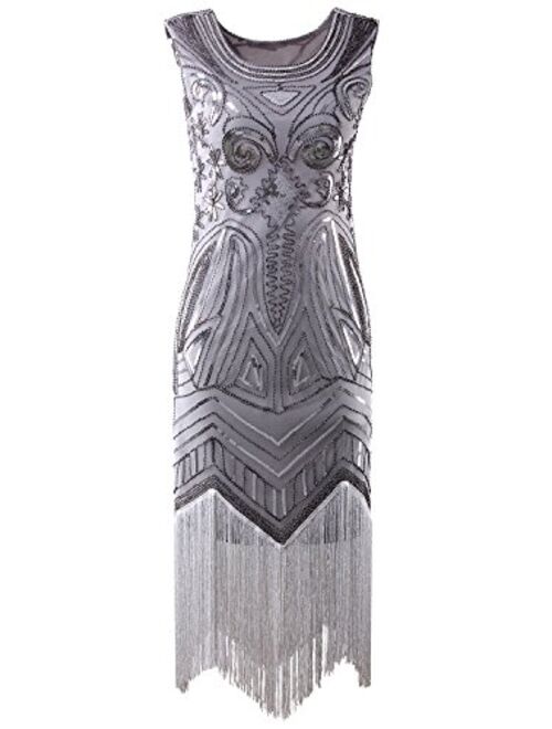 VIJIV Long Prom 1920's Vintage Gatsby Bead Sequin Art Nouveau Deco Flapper Dress