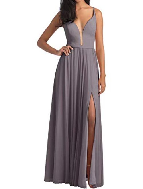 AiniDress Burgundy Bridesmaid Dresses Long,Simple Bridesmaid Dresses with Slit for Women,Spaghetti Straps Prom Dresses