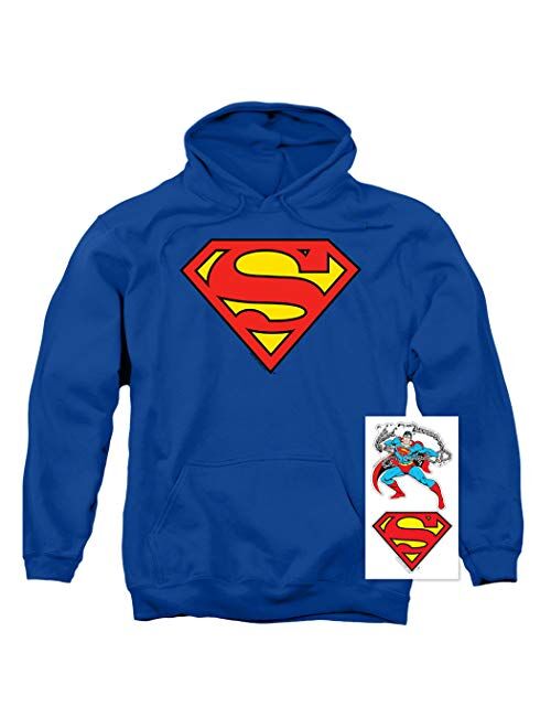 Superman Classic Logo Pull-Over Hoodie Sweatshirt & Stickers