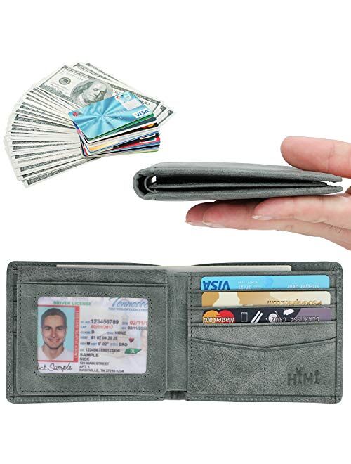 Wallet for Men-Genuine Leather RFID Blocking Bifold Stylish Wallet With 2 ID Window (Gray Green)