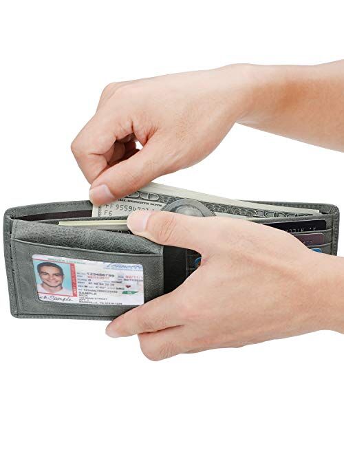 Wallet for Men-Genuine Leather RFID Blocking Bifold Stylish Wallet With 2 ID Window (Gray Green)