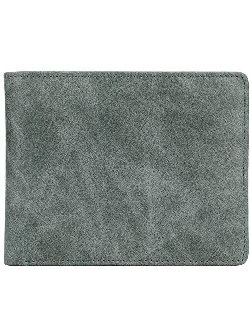 Wallet for Men-Genuine Leather RFID Blocking Bifold Stylish Wallet With 2 ID Window (Gray Green)