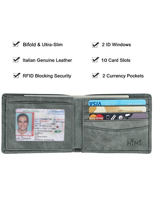 Wallet for Men-Genuine Leather RFID Blocking Bifold Stylish Wallet With 2 ID Window (Gray Green)