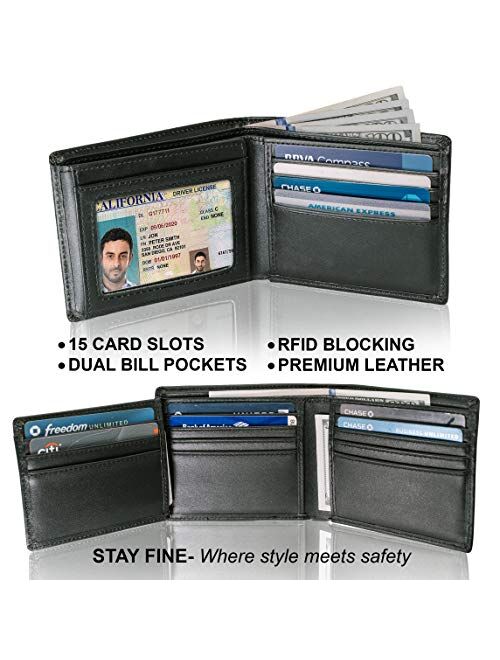 Stay Fine Mens RFID Trifold Wallet | Leather Wallets For Men RFID Blocking | Genuine Leather | Extra Capacity Mens Wallet