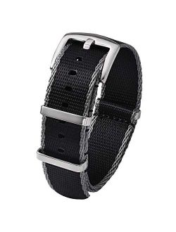 PBCODE Watch Straps NATO Strap 18mm Seat Belt Nylon Watch Bands Black Grey with Polished Buckle Heavy Duty