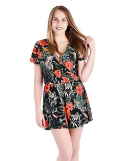 Dolcevida Womens Summer Floral Rompers V Neck Short Jumpsuits Bell Sleeve Playsuit