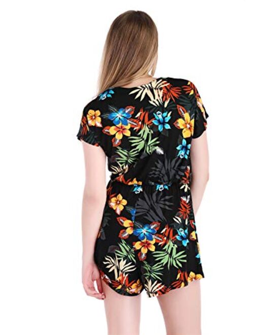 Dolcevida Womens Summer Floral Rompers V Neck Short Jumpsuits Bell Sleeve Playsuit