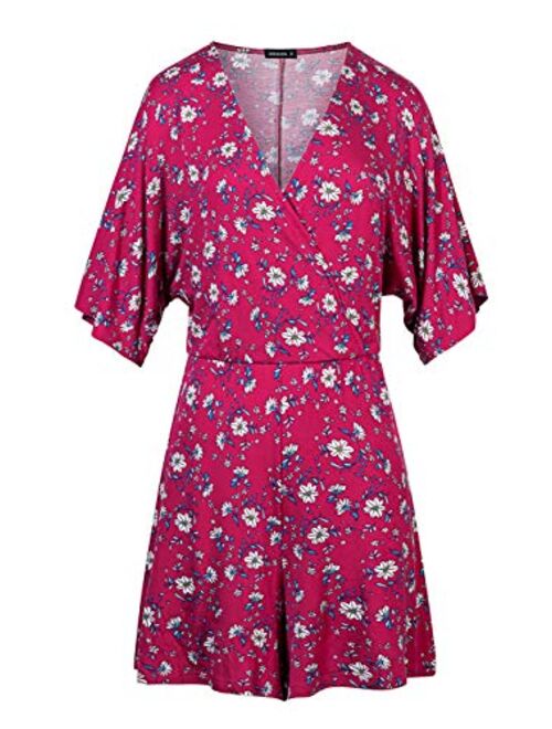 Dolcevida Womens Summer Floral Rompers V Neck Short Jumpsuits Bell Sleeve Playsuit