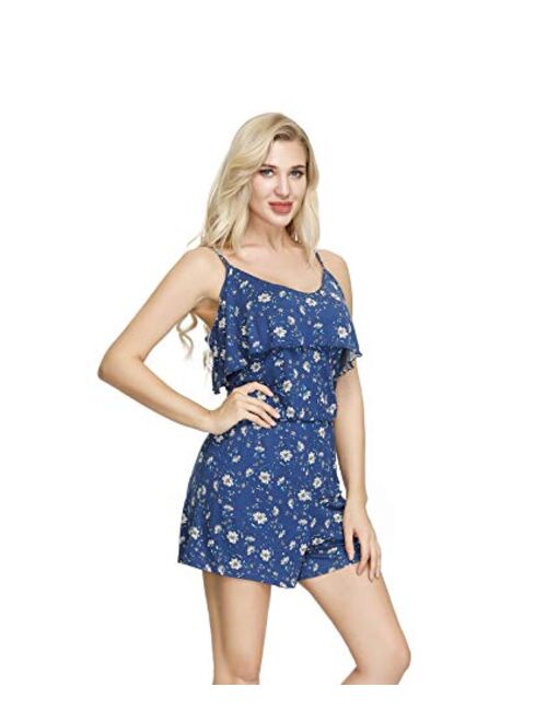 Dolcevida Women's Floral Spaghetti Strap Rompers Sleeveless Short Jumpsuit Summer Outfit