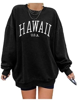 Kaxindeb Women's Los Angeles California Oversized Batwing Long Sleeve Sweatshirts Crewneck Pullover Tops