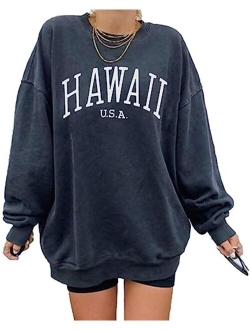 Kaxindeb Women's Los Angeles California Oversized Batwing Long Sleeve Sweatshirts Crewneck Pullover Tops