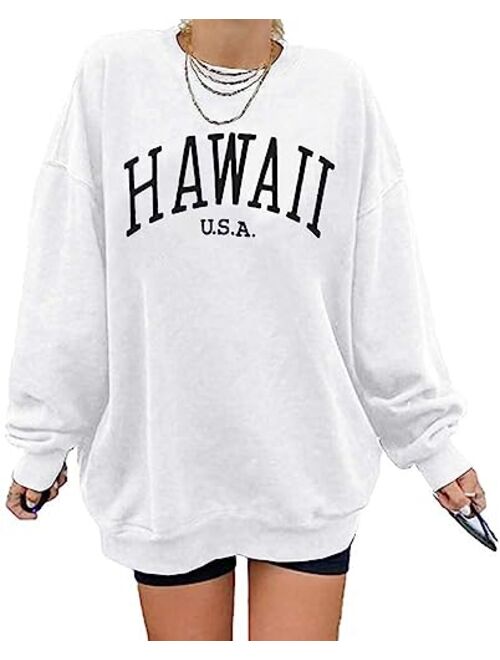 Kaxindeb Women's Los Angeles California Oversized Batwing Long Sleeve Sweatshirts Crewneck Pullover Tops