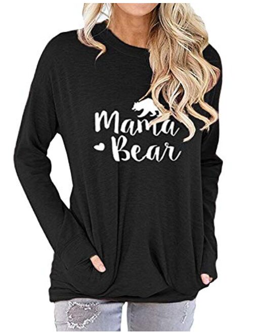 Nlife Women Mama Bear Shirt for Women Long Sleeves Loose Fit Casual Pullover Pocket