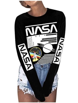 ZXH Women NASA Long Sleeve Shirt NASA Shirt Pullover Graphic Shirt Women Tops