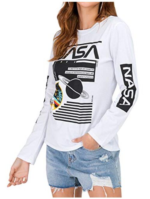 ZXH Women NASA Long Sleeve Shirt NASA Shirt Pullover Graphic Shirt Women Tops