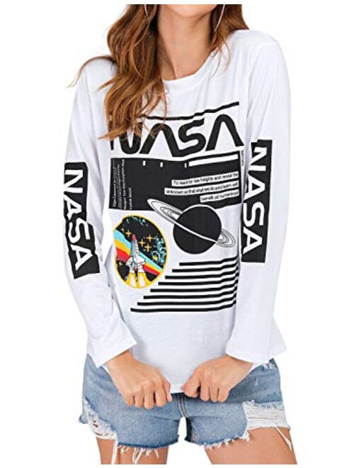 ZXH Women NASA Long Sleeve Shirt NASA Shirt Pullover Graphic Shirt Women Tops