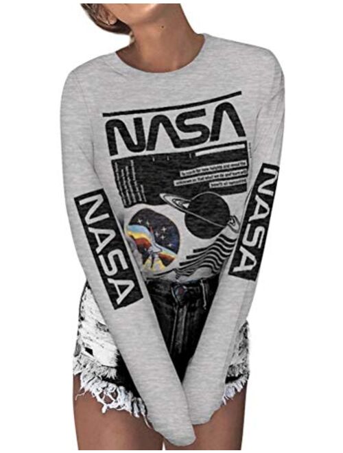 ZXH Women NASA Long Sleeve Shirt NASA Shirt Pullover Graphic Shirt Women Tops