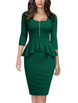 Women's Retro Square Neck Ruffle Style Slim Business Pencil Dress