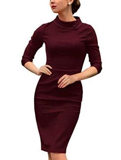 Women's Retro Half Collar 1950s Style Pockets Party Pencil Dress