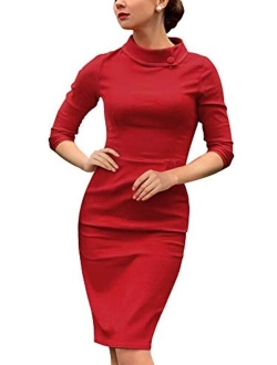 Women's Retro Half Collar 1950s Style Pockets Party Pencil Dress