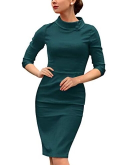 Women's Retro Half Collar 1950s Style Pockets Party Pencil Dress