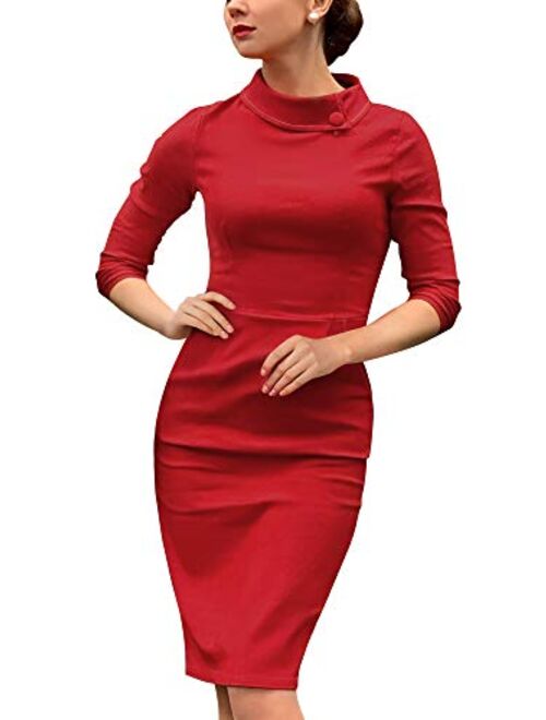 Miusol Women's Retro Half Collar 1950s Style Pockets Party Pencil Dress