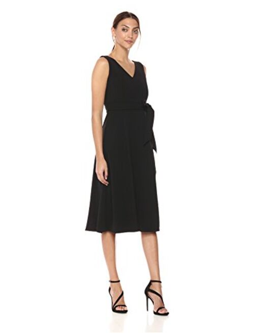 Calvin Klein Women's Sleeveless V Neck Midi Dress with Self Sash Waist