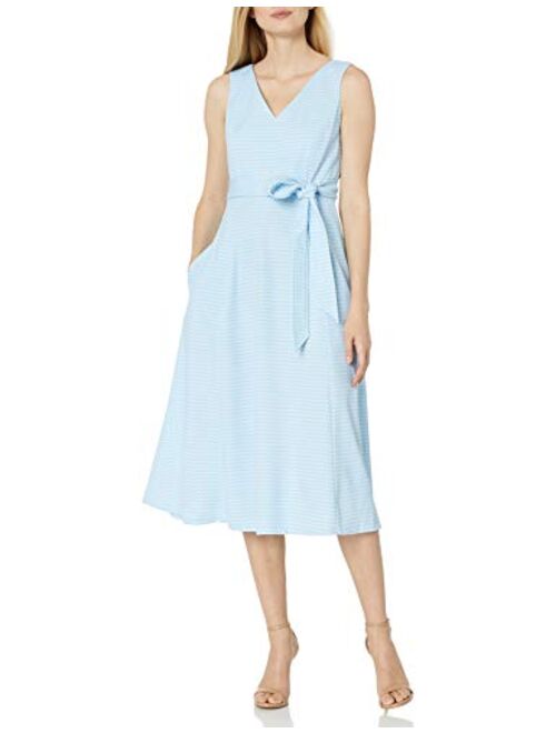 Calvin Klein Women's Sleeveless V Neck Midi Dress with Self Sash Waist