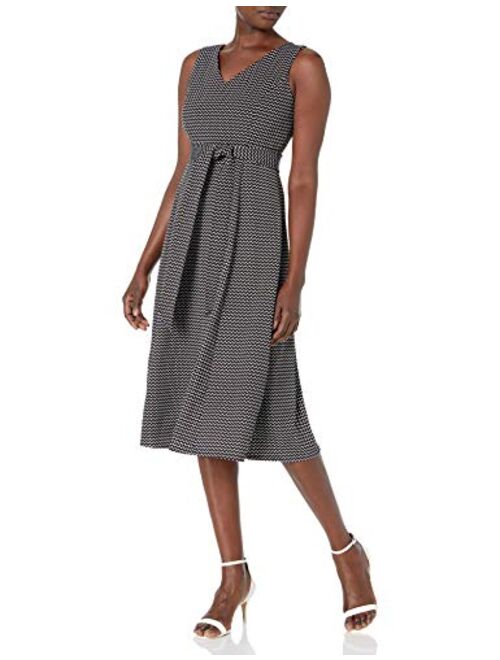 Calvin Klein Women's Sleeveless V Neck Midi Dress with Self Sash Waist