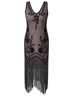 VIJIV Women's Flapper Dresses 1920s Gatsby Full Fringed Vintage Cocktail Dress