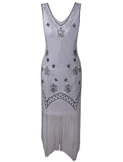 VIJIV Women's Flapper Dresses 1920s Gatsby Full Fringed Vintage Cocktail Dress